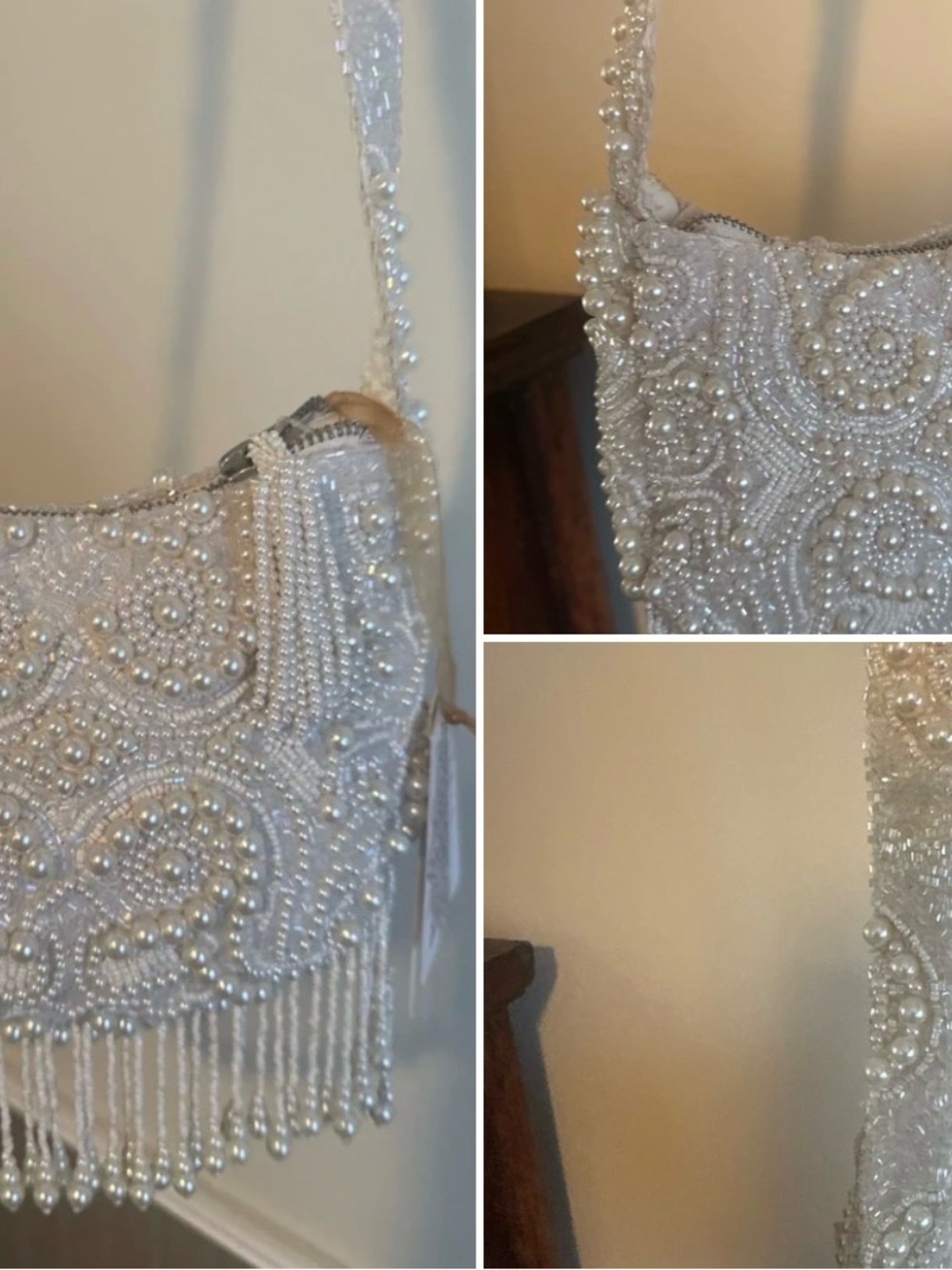 Beaded Pearl Fringe Evening Bag - White - Picture 2 of 2